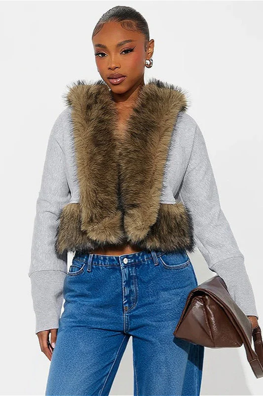 Short Loose Thick Pieced Fur Trim Hoodie - Image 6