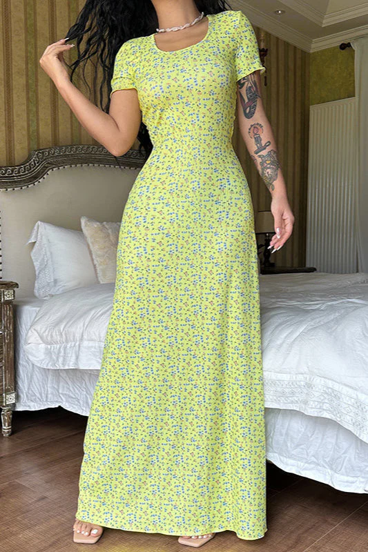 Short Sleeve U Neck Back Strap Floral Dress - Image 4