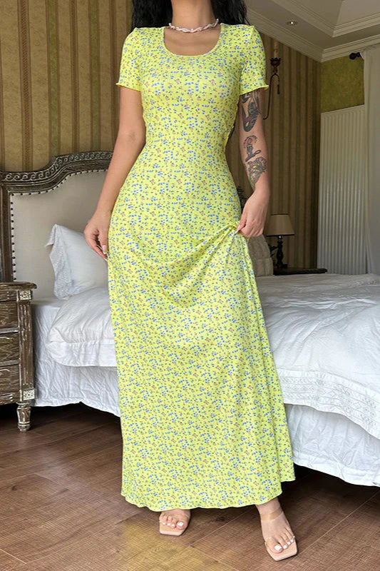 Short Sleeve U Neck Back Strap Floral Dress - Image 5