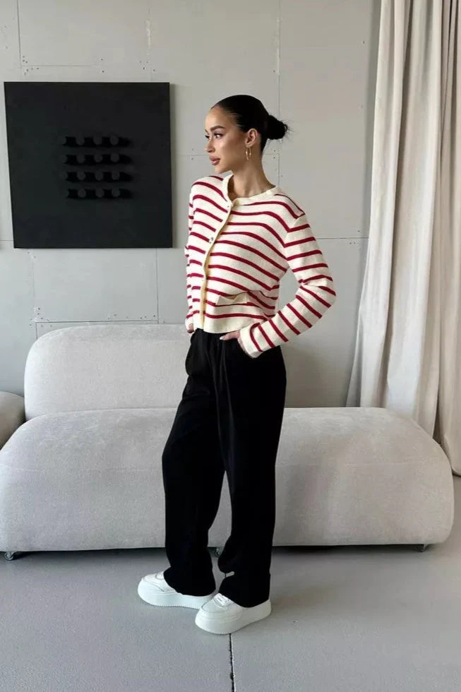 Short Striped Knit Cardigan - Image 2