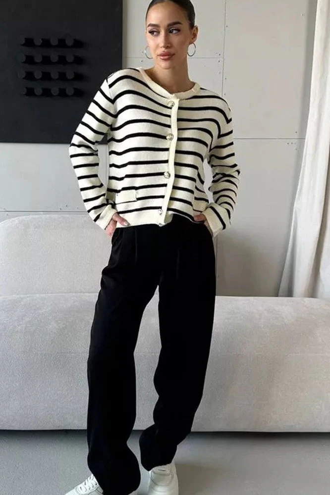 Short Striped Knit Cardigan - Image 4