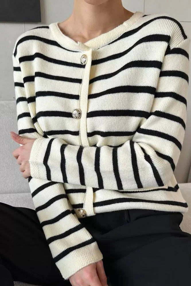Short Striped Knit Cardigan - Image 5