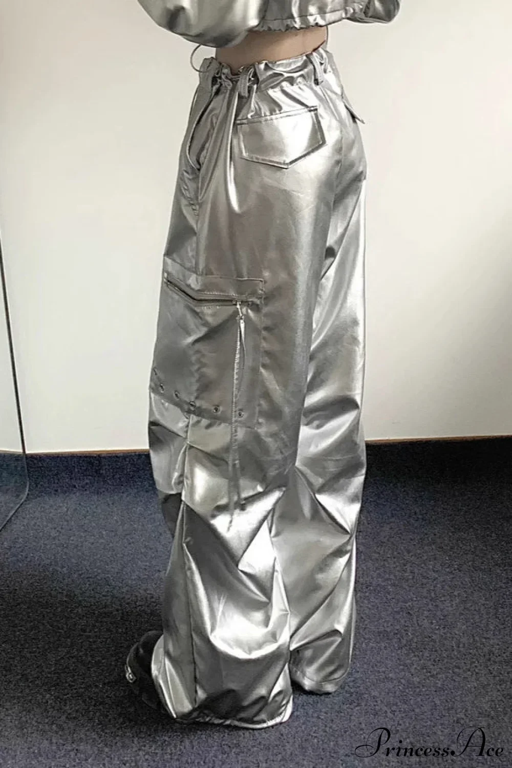 Silver Cuffed High Waist Cargo Pants - Image 3