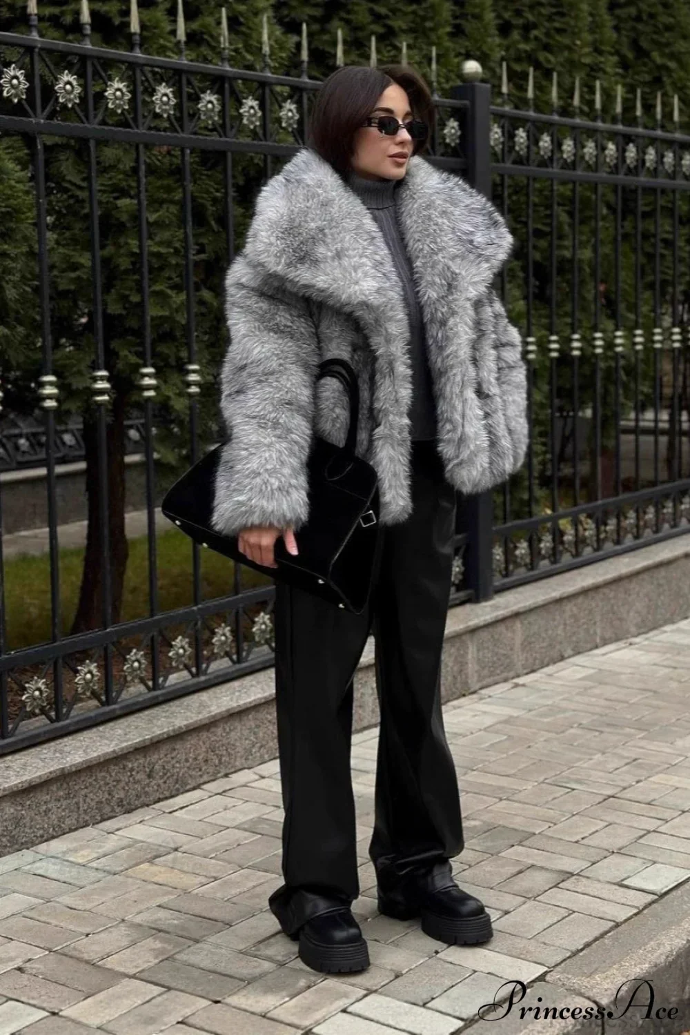 Silver Fox Faux Fur Short Lazy Coat - Image 4