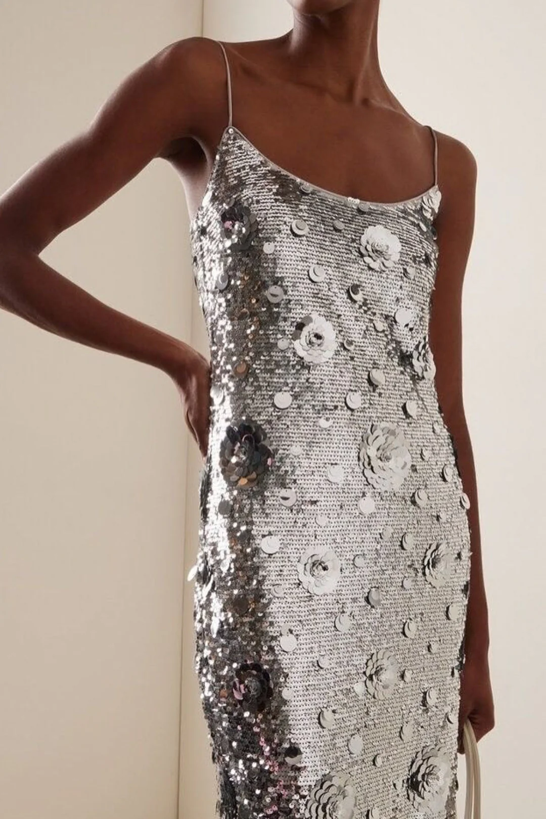 Silver Sequin 3D Flower Elegant Prom Dress - Image 2