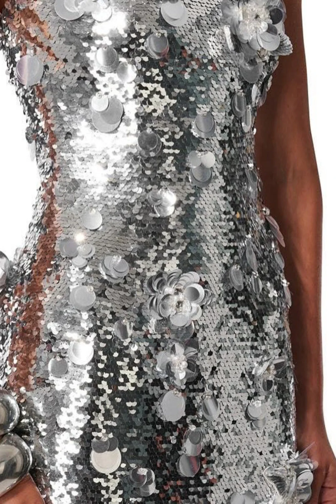 Silver Sequin 3D Flower Elegant Prom Dress - Image 3
