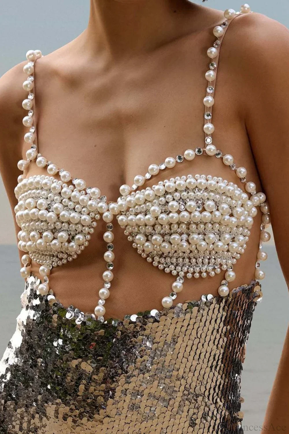 Silver Sequin Sexy Halter Backless Evening Dress - Image 3