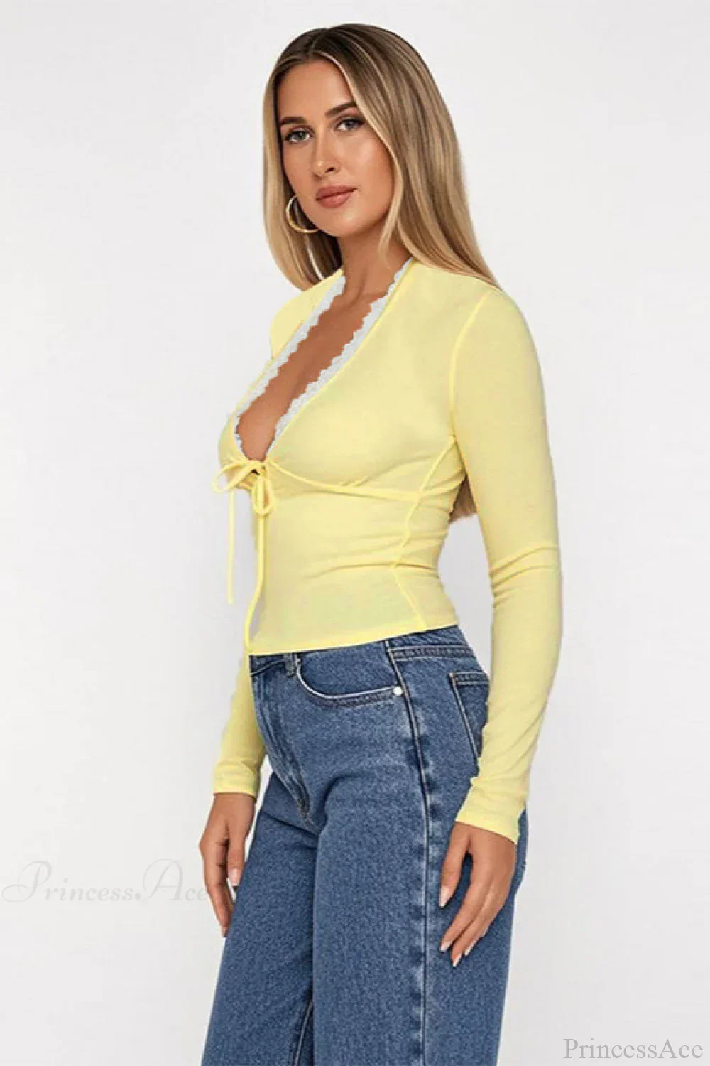 Simple Button Detail Long Sleeve Tee - Image 2