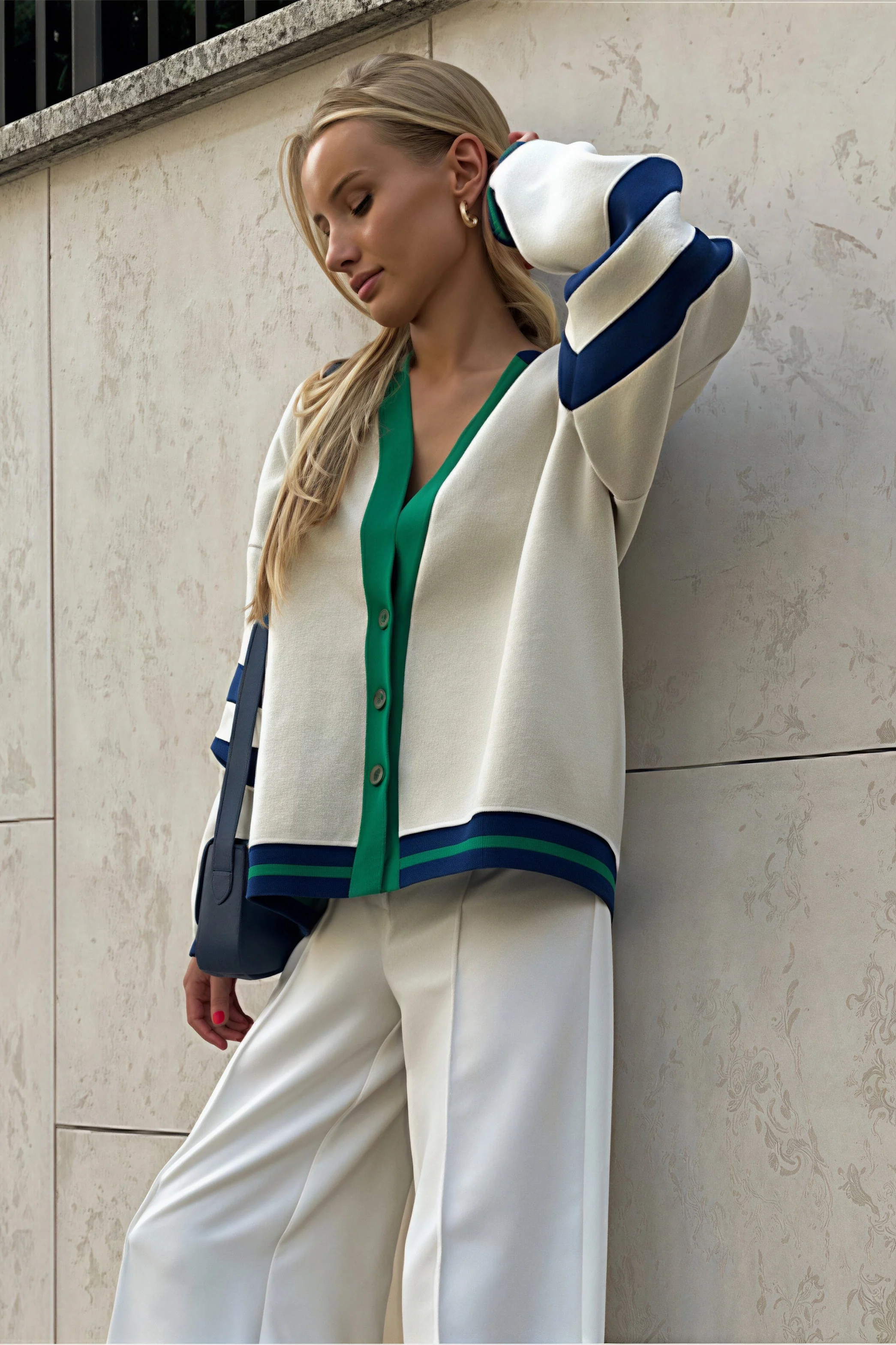 Simple Color Block Striped Relaxed Knit Cardigan - Image 5