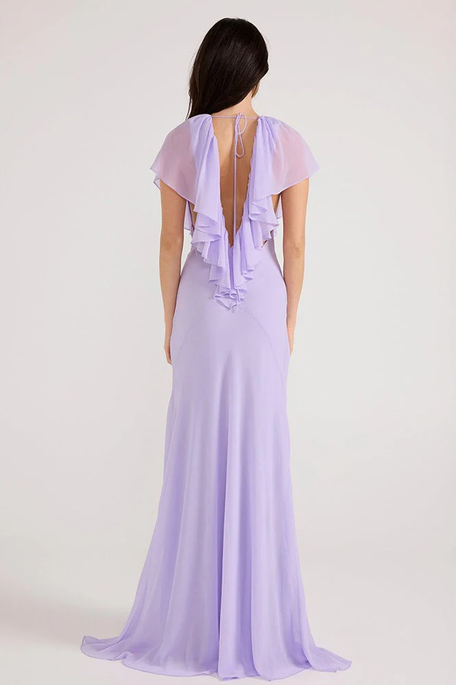 Simple Deep V Ruffle Solid Elegant Maxi Dress - Image 7