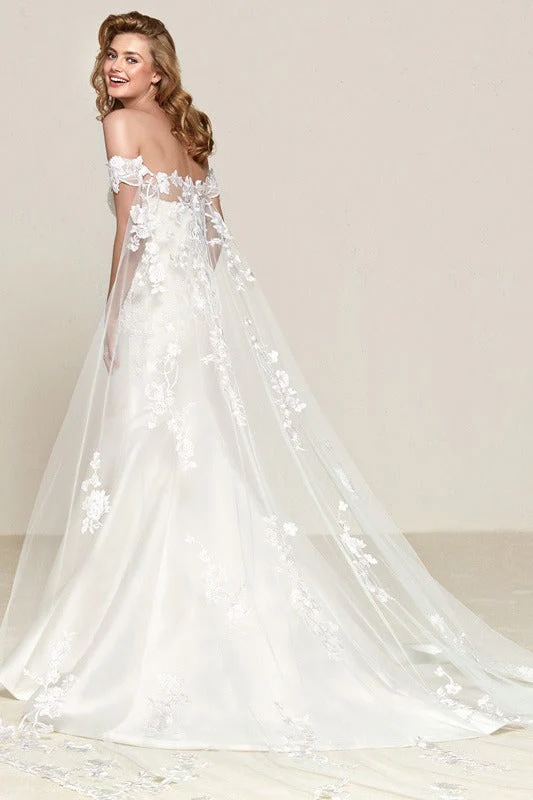 Simple Off Shoulder Satin Mermaid Detachable Train Wedding Dress - Image 2