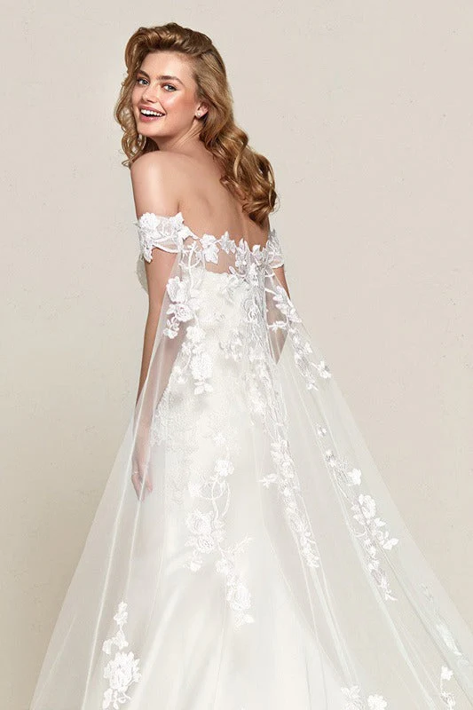 Simple Off Shoulder Satin Mermaid Detachable Train Wedding Dress - Image 5