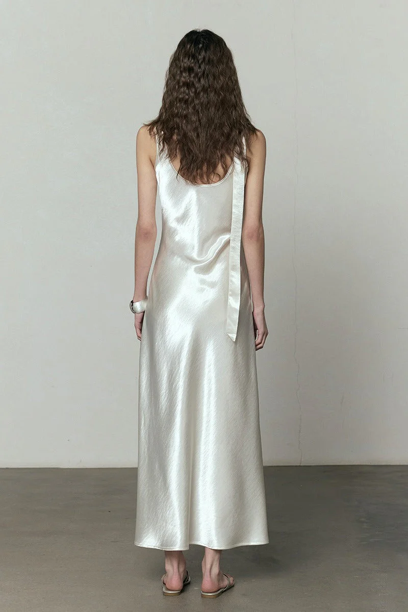 Simple Solid Satin V Neck Loose Maxi Dress - Image 7