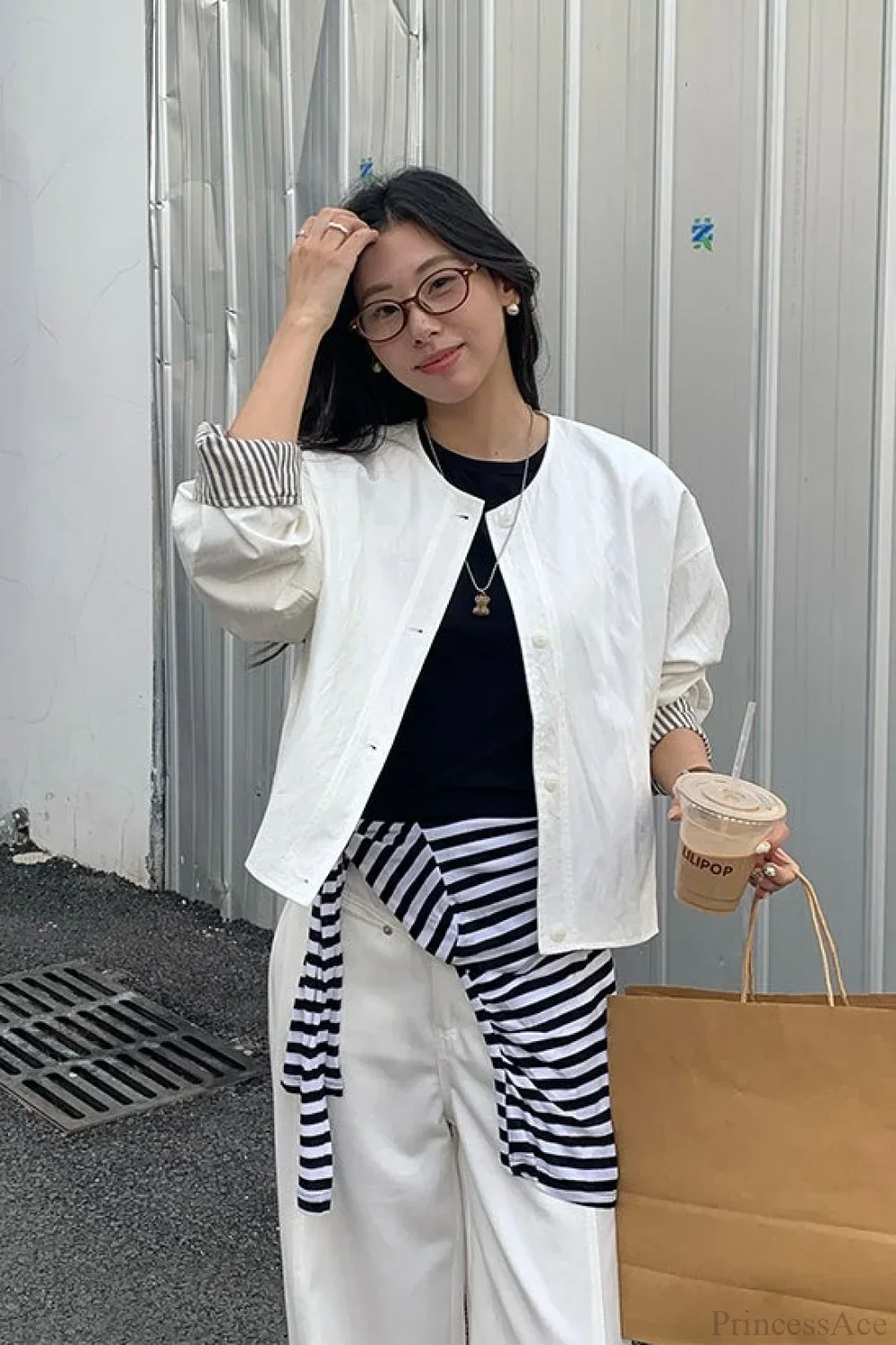 Simple Striped Sleeve Patchwork Casual Jacket - Image 2