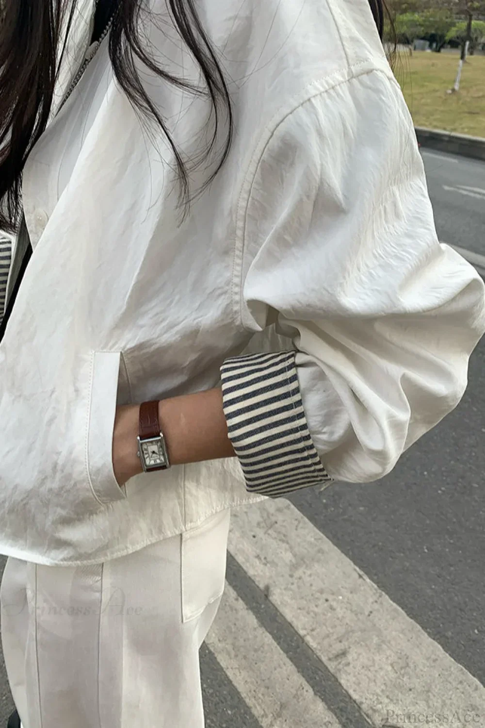 Simple Striped Sleeve Patchwork Casual Jacket - Image 3