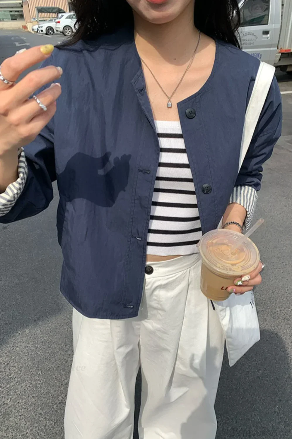 Simple Striped Sleeve Patchwork Casual Jacket - Image 6