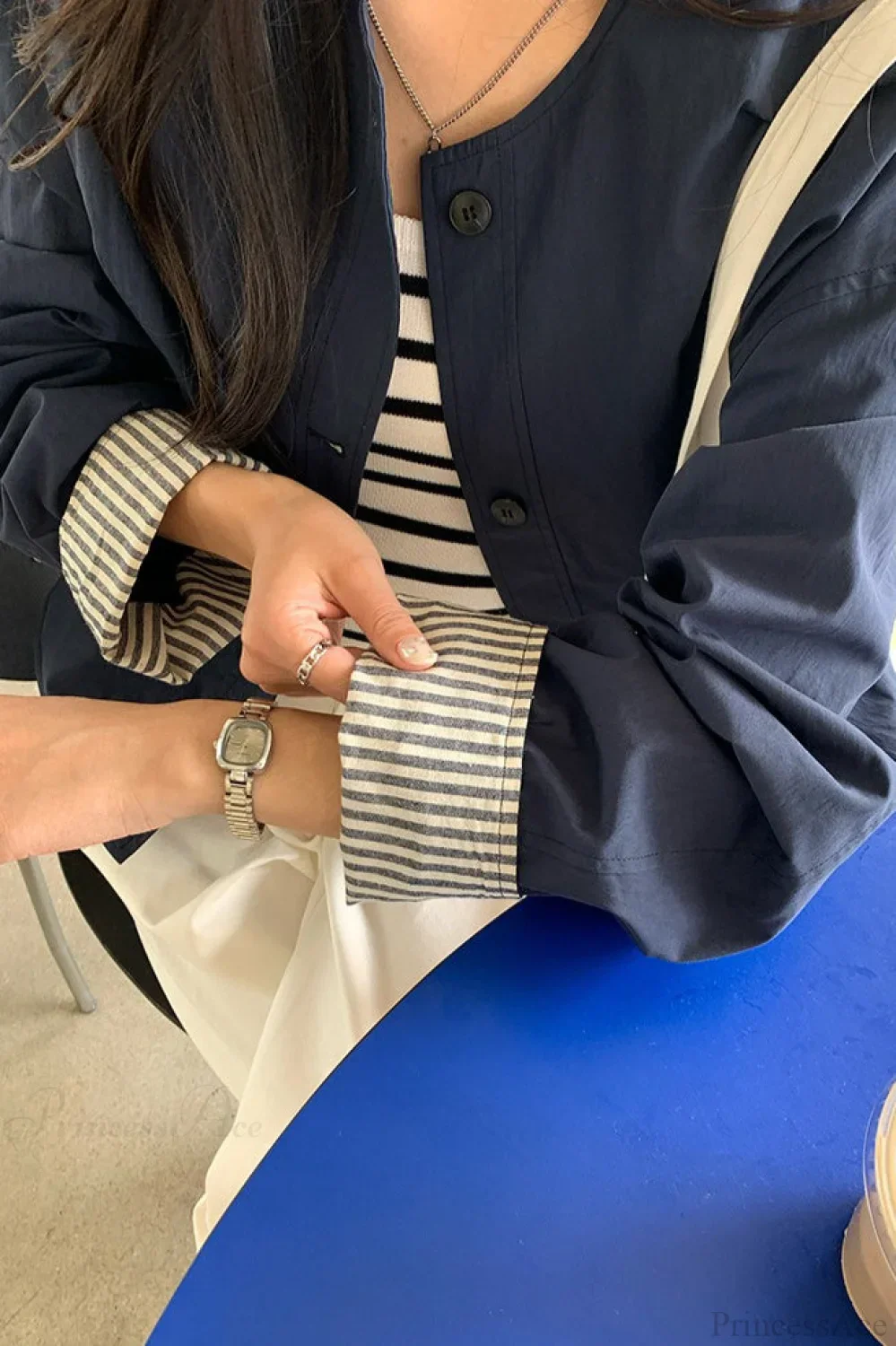 Simple Striped Sleeve Patchwork Casual Jacket - Image 9