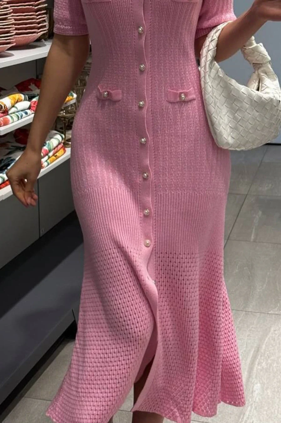 Single Breasted V Neck Knitted Slit Peter Pan Collar Midi Dress - Image 8
