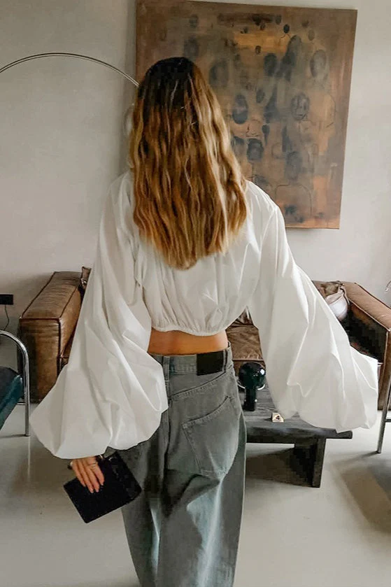 Sleek Drawstring Tie Waist Round Neck Blouse - Image 4