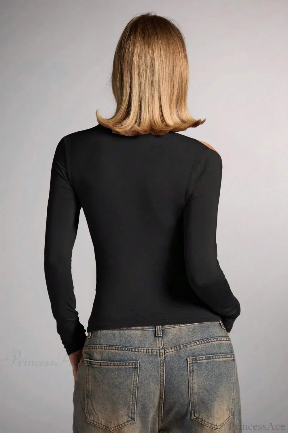 Sleek Off-shoulder Fitted Slim Long Sleeve Tee - Image 4