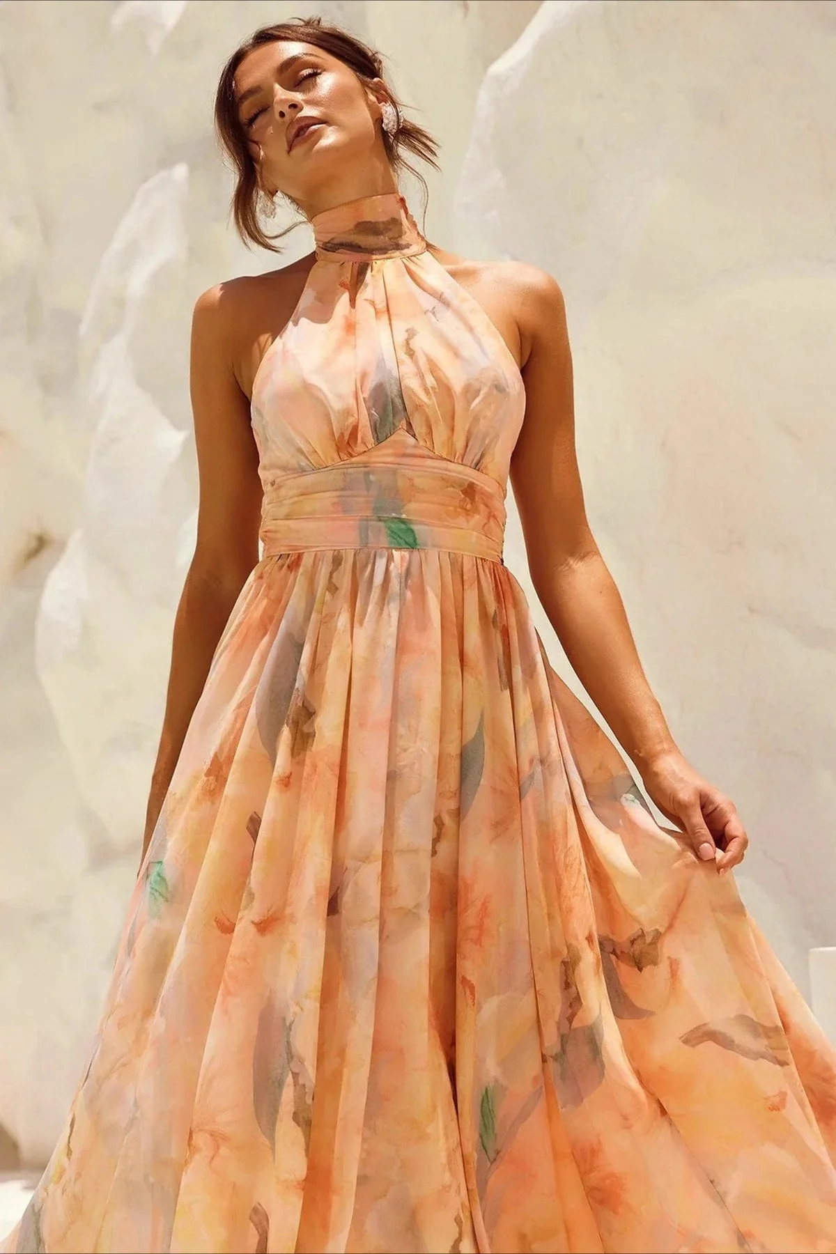 Sleeveless Floral Halter Backless Midi Dress - Image 4