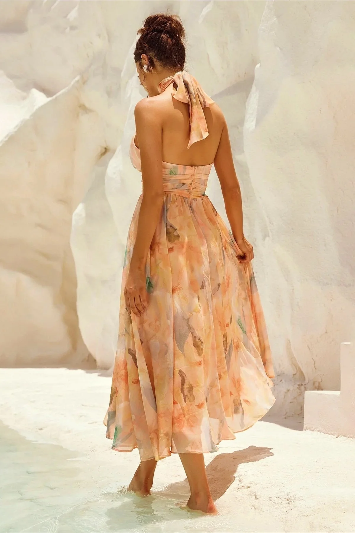 Sleeveless Floral Halter Backless Midi Dress - Image 5