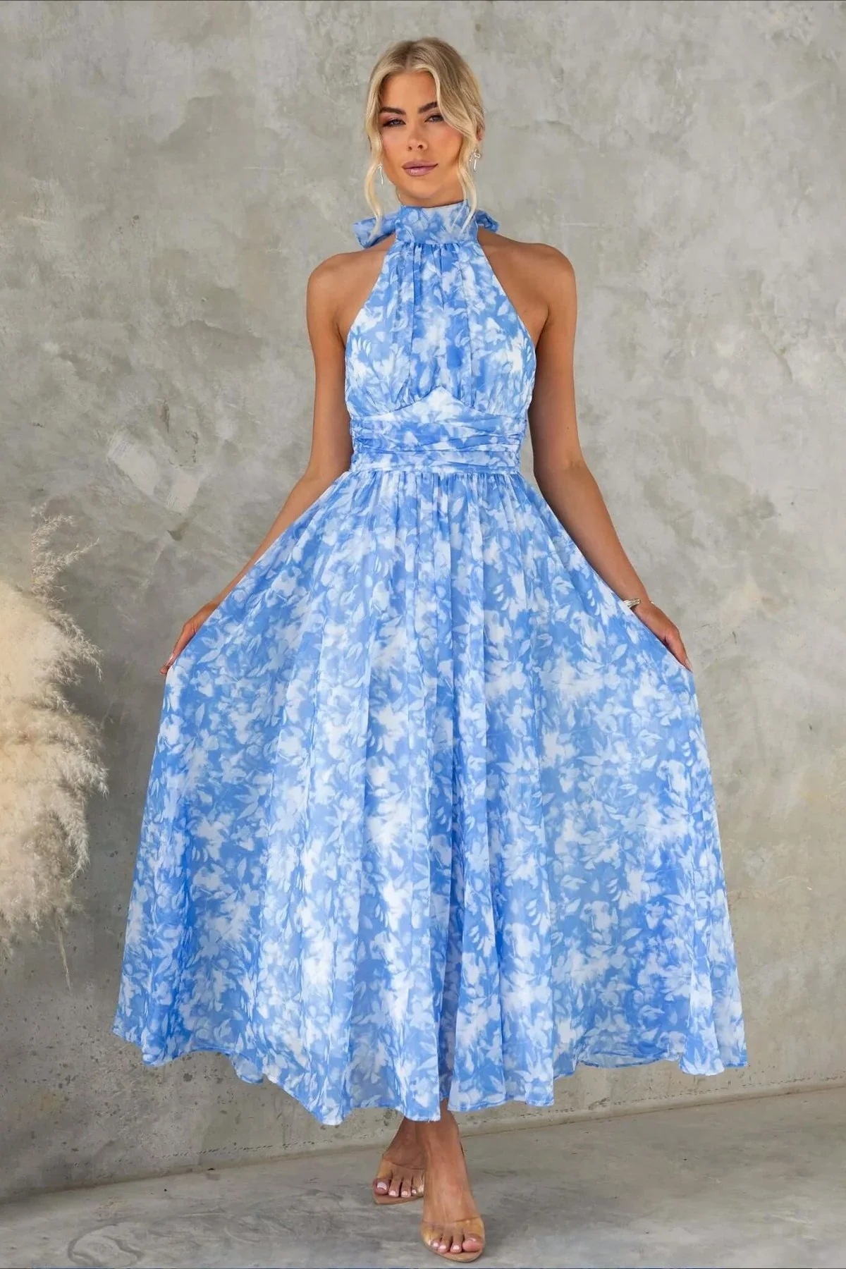 Sleeveless Floral Halter Backless Midi Dress - Image 6