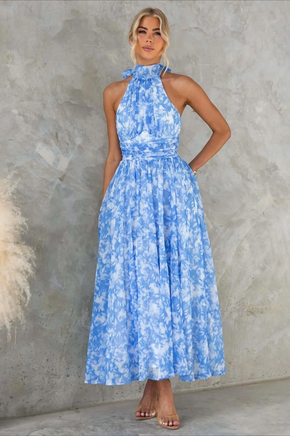 Sleeveless Floral Halter Backless Midi Dress - Image 7
