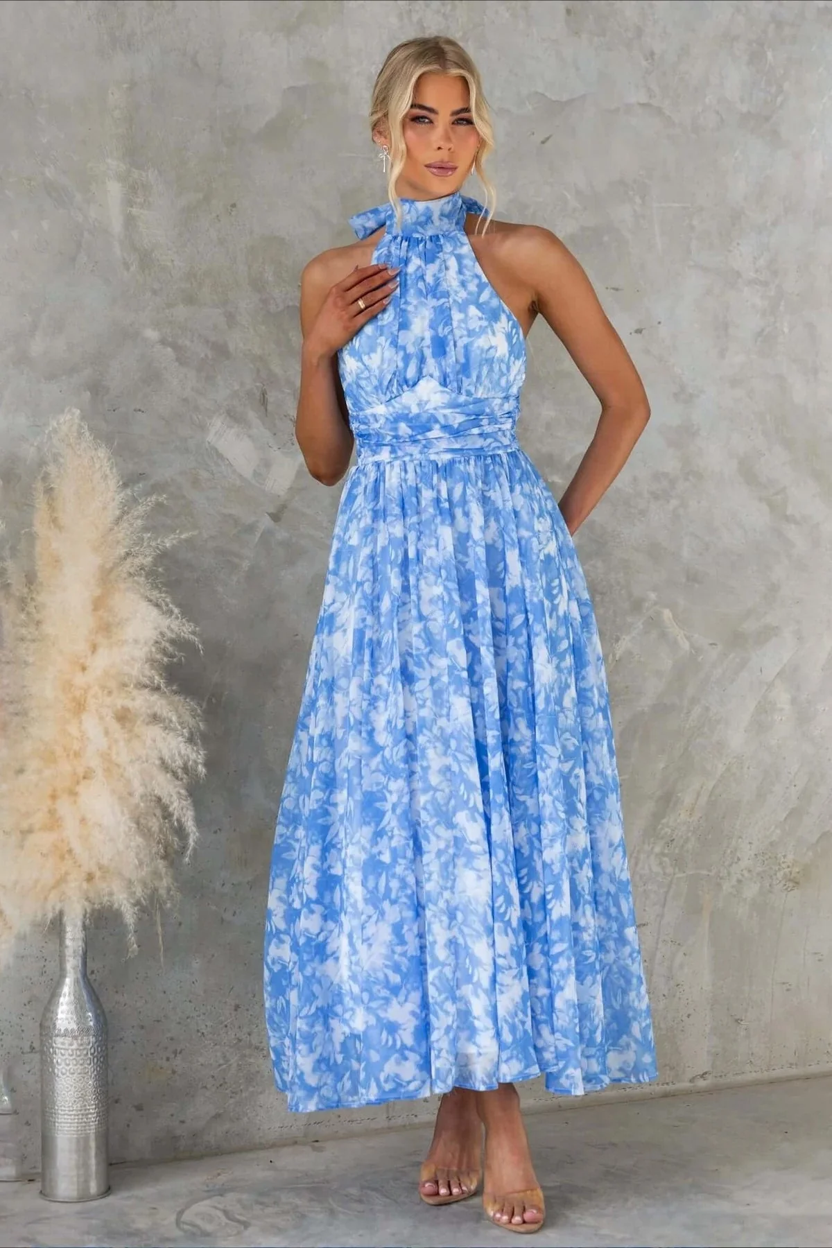 Sleeveless Floral Halter Backless Midi Dress - Image 8