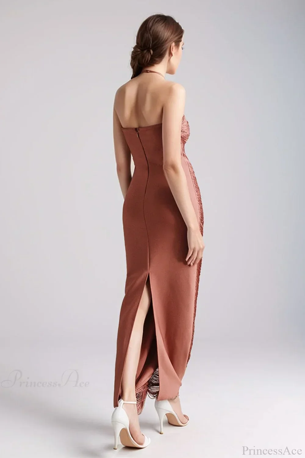 Sleeveless Halter Tassel Fitted Evening Dress - Image 10