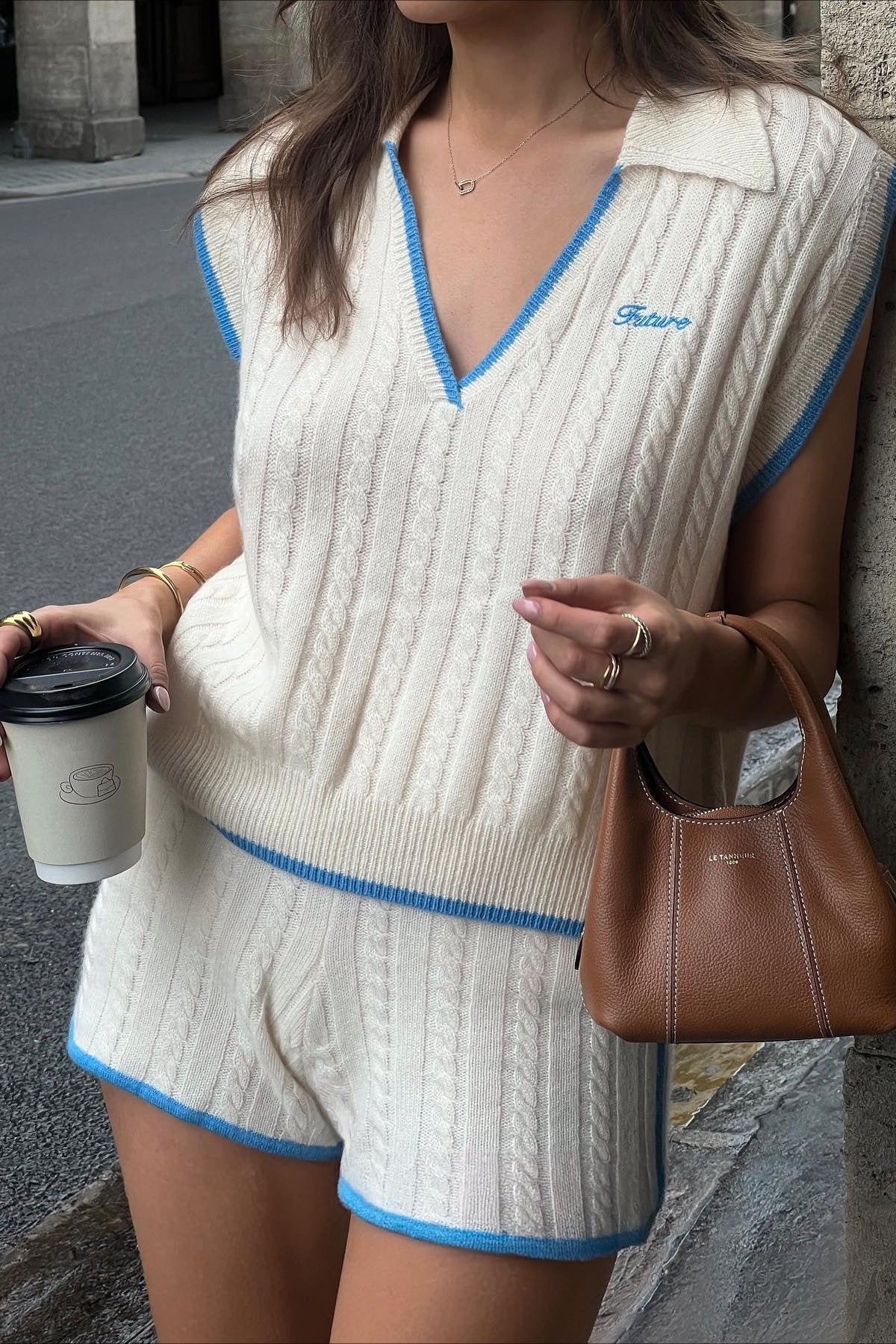 Sleeveless Knit V Neck Color Block Two Piece Set - Image 6