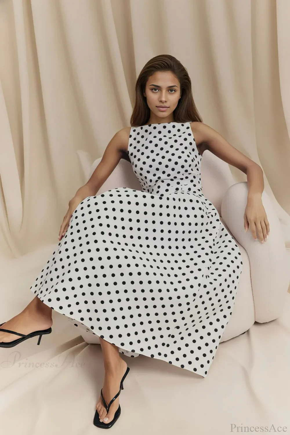 Sleeveless Polka Dot Casual Maxi Dress - Image 3