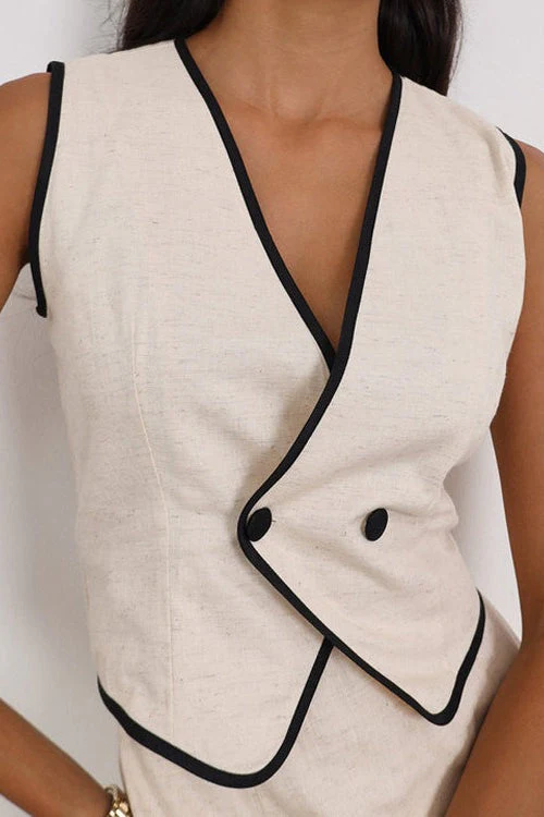 Sleeveless V Neck Vest Skirt Cotton Skirt Set - Image 5