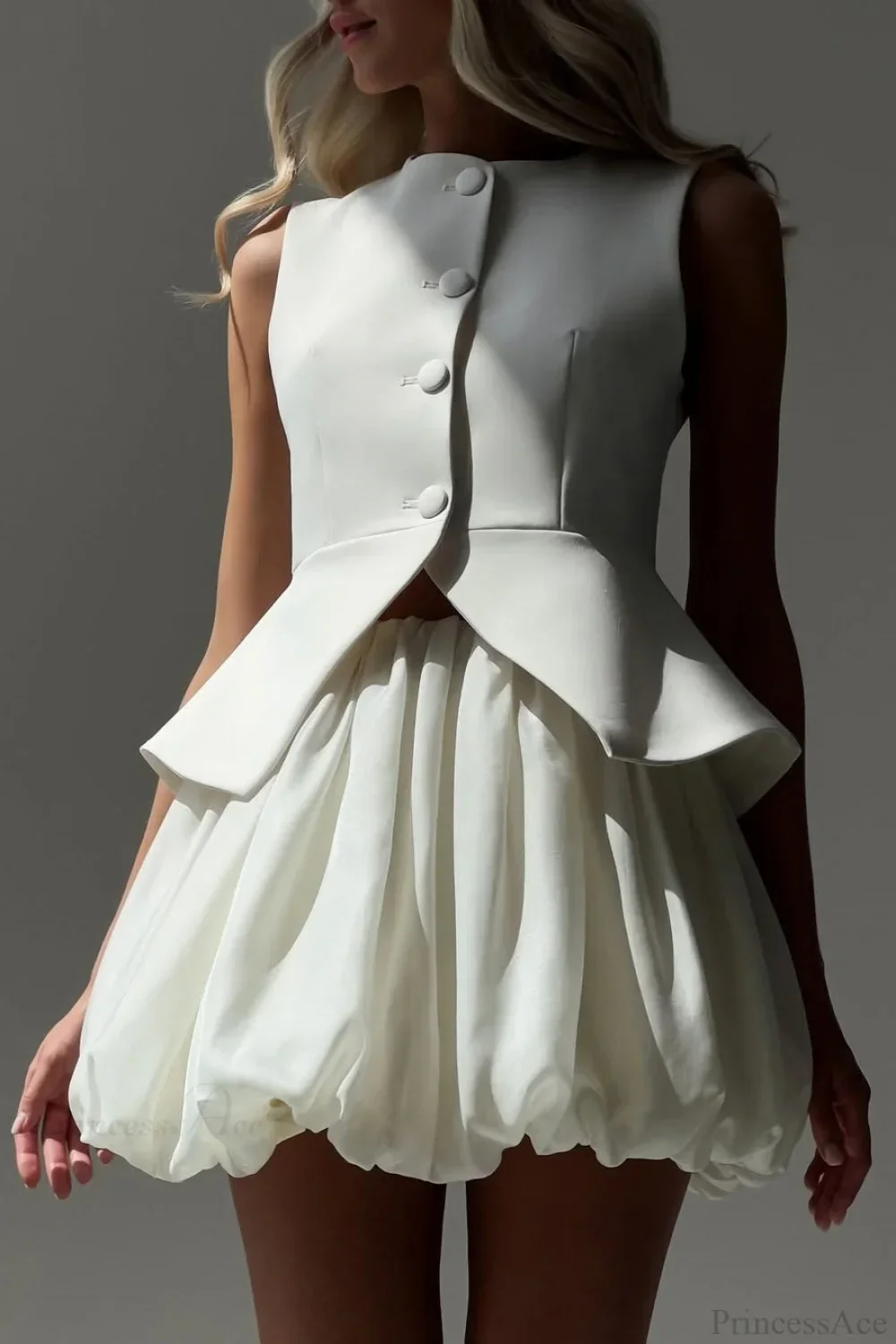 Sleeveless Vest Puff Skirt Two Piece Set - Image 2