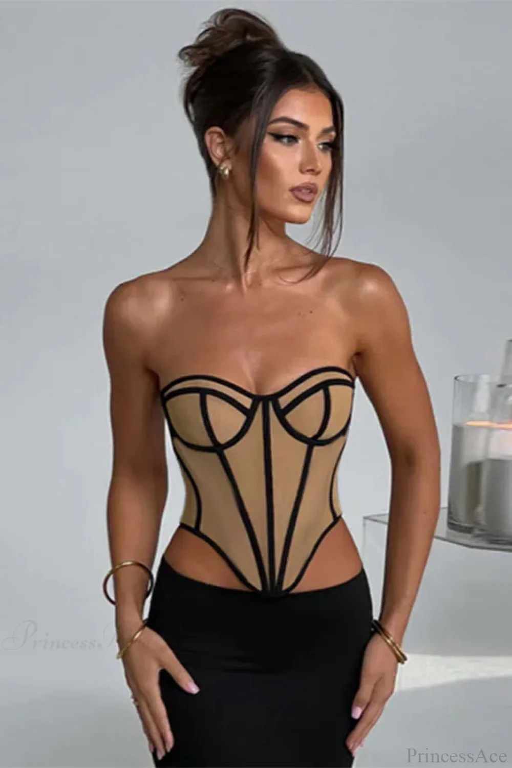 Slim Color Block Open Back Sexy Bustier Corset - Image 3