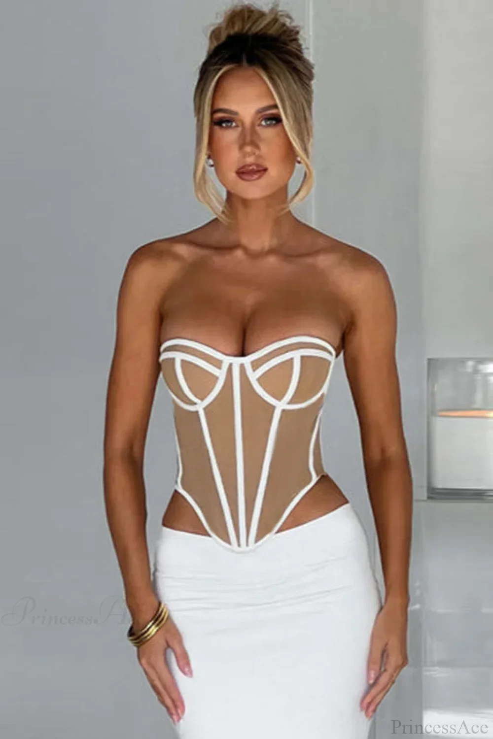 Slim Color Block Open Back Sexy Bustier Corset - Image 4