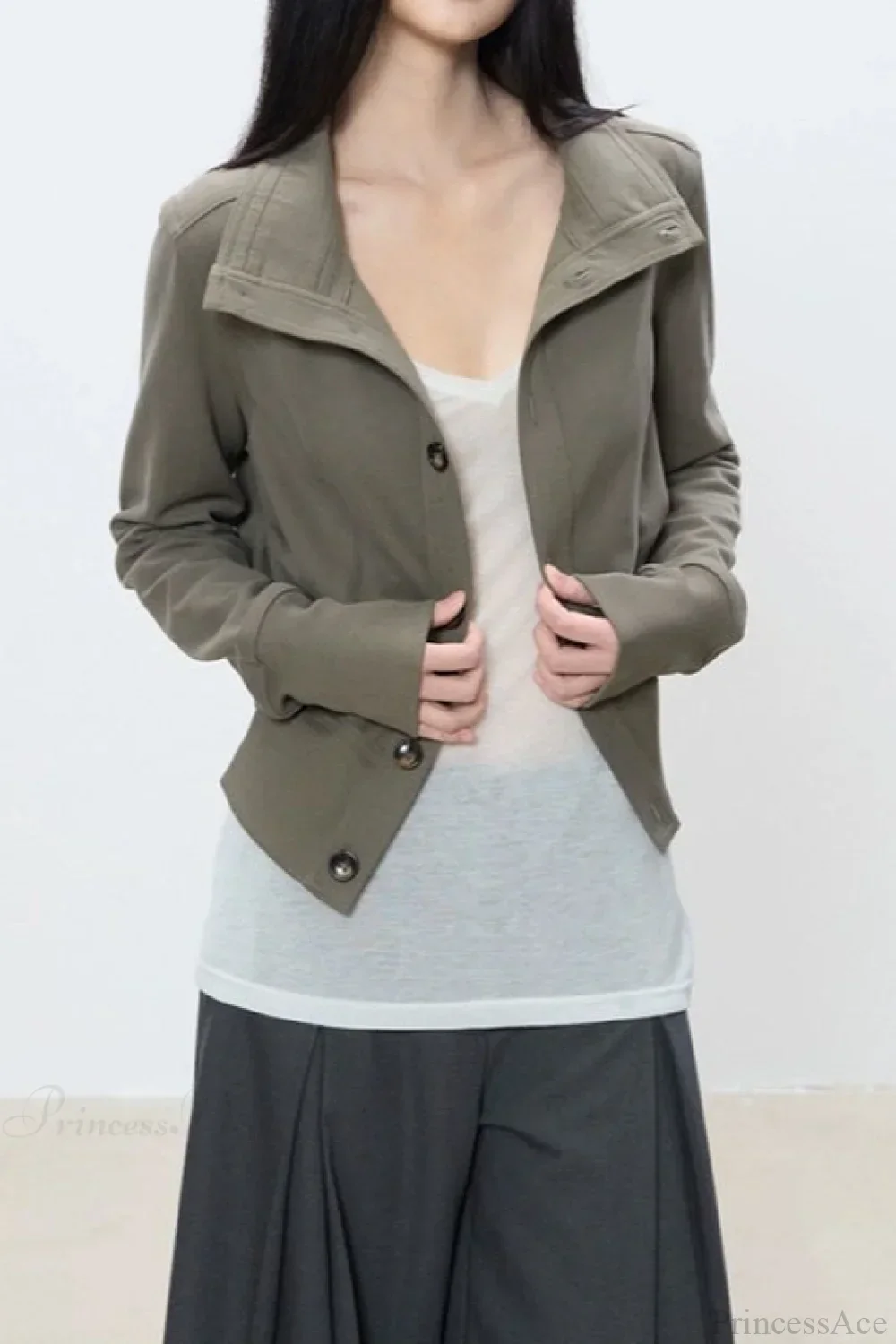 Slim Cropped Turtleneck Casual Jacket - Image 2