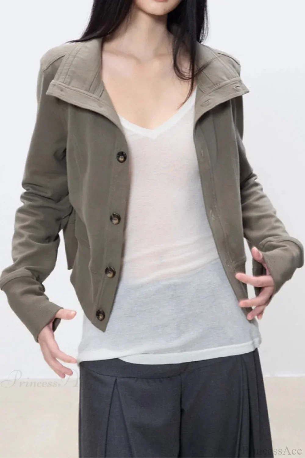 Slim Cropped Turtleneck Casual Jacket - Image 3