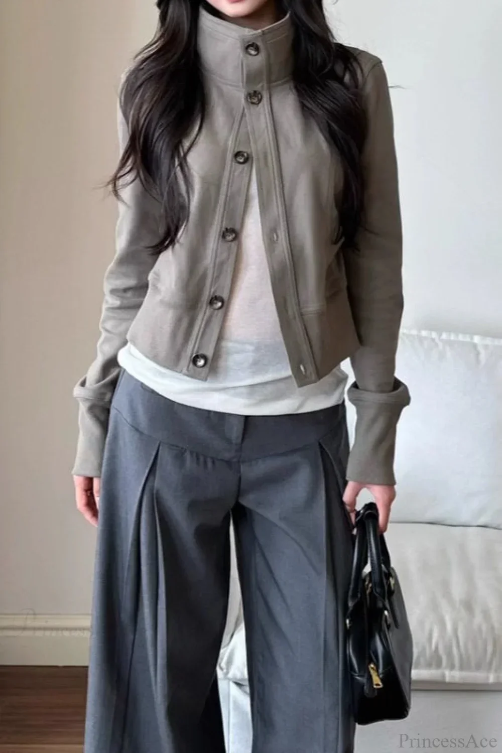 Slim Cropped Turtleneck Casual Jacket - Image 5