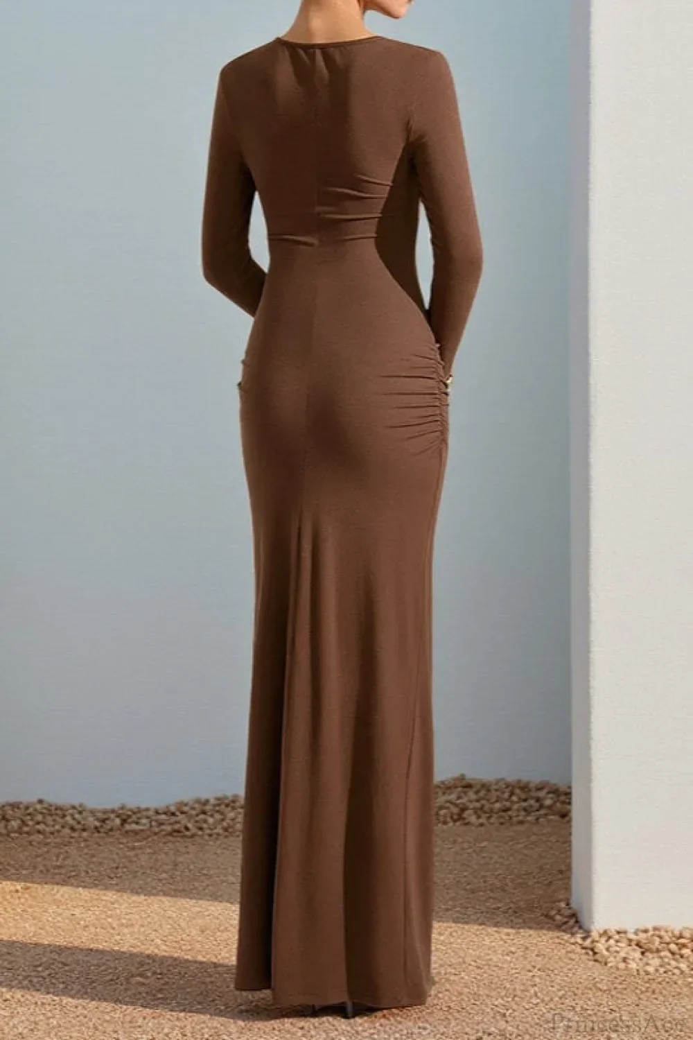 Slim Cutout Tie Metal Buckle Maxi Dress - Image 3
