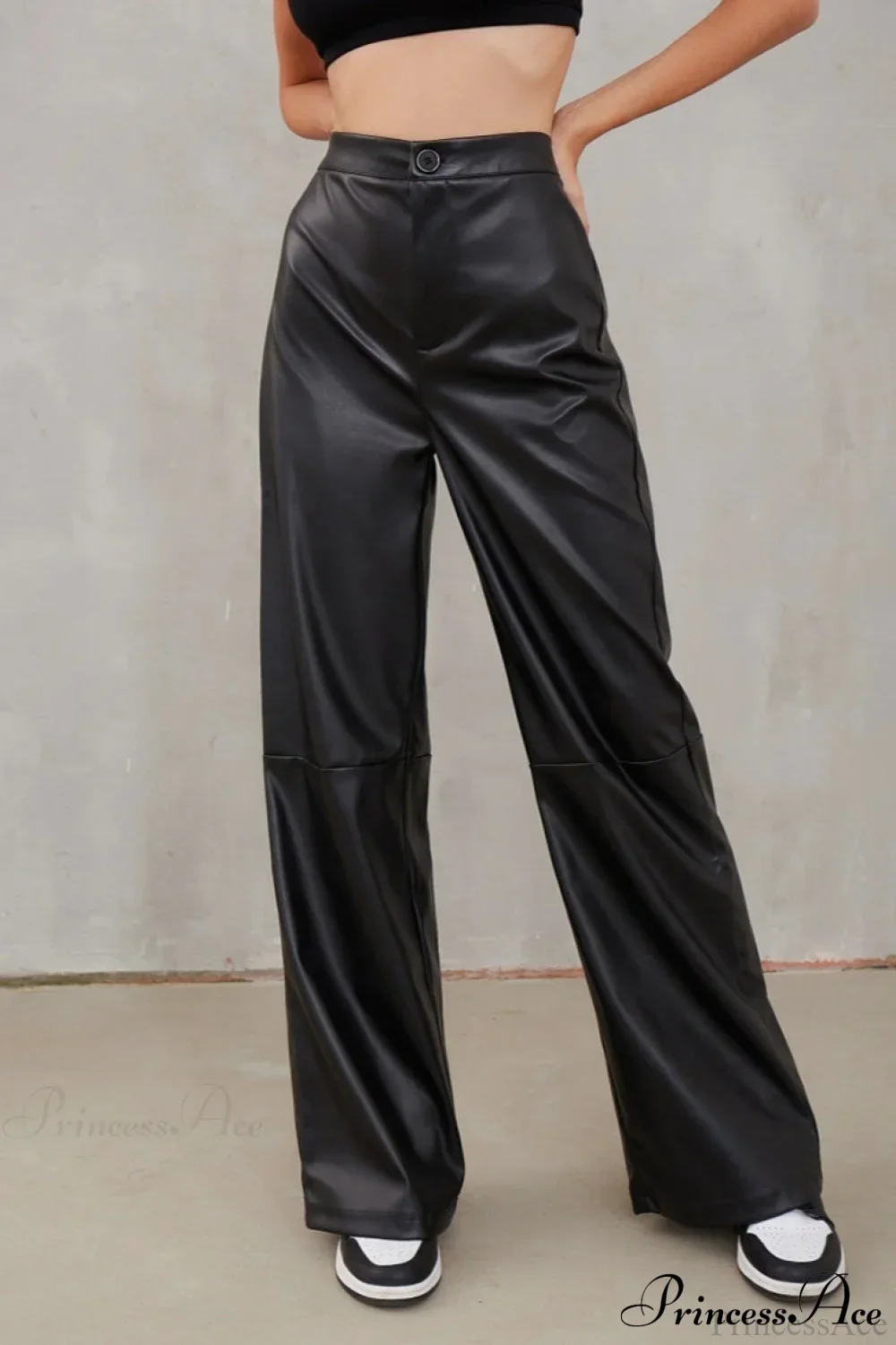 Slim Faux Leather High Waist Wide Leg Pants - Image 2