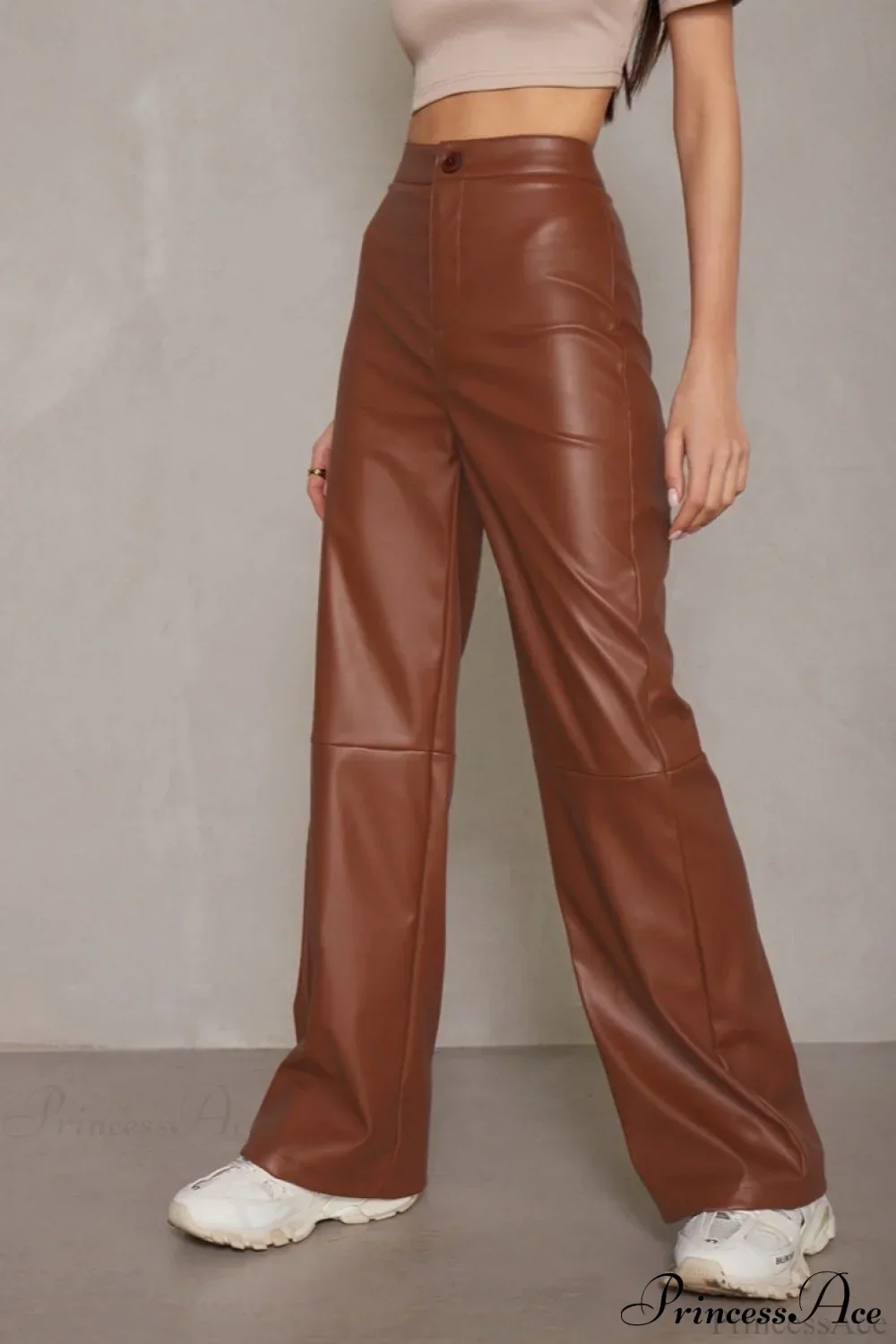 Slim Faux Leather High Waist Wide Leg Pants - Image 4