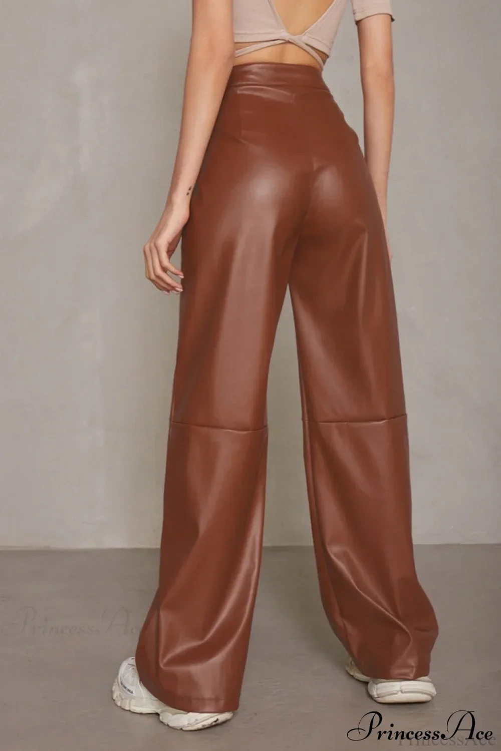 Slim Faux Leather High Waist Wide Leg Pants - Image 5