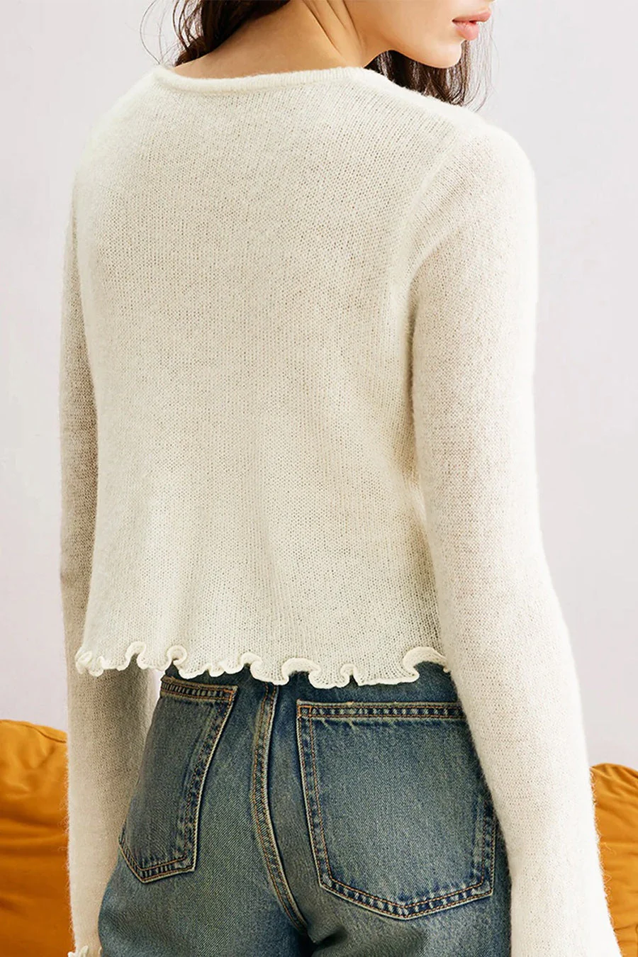 Slim-Fit 3D Floral Ruffled Pullover Knit Cardigan - Image 6