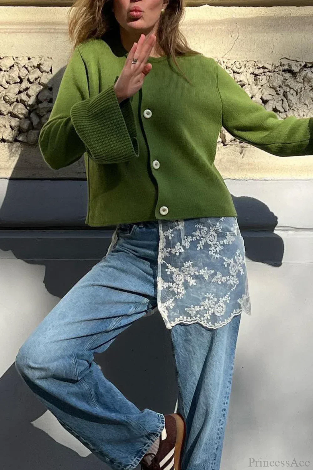 Slim Fit Bell Sleeve Knit Crew Neck Cardigan - Image 5