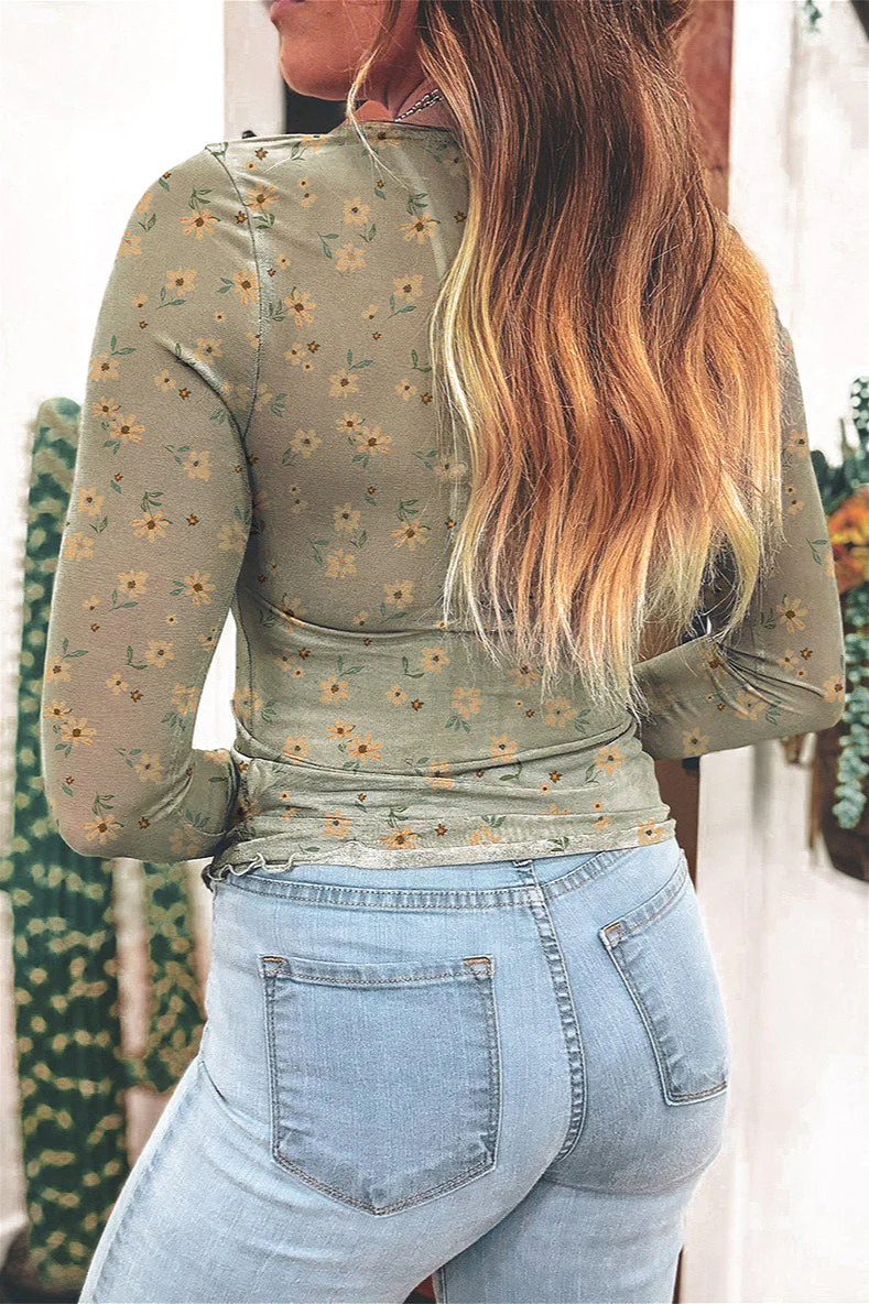 Slim Fit Floral Long Sleeve Pullover Blouse - Image 2