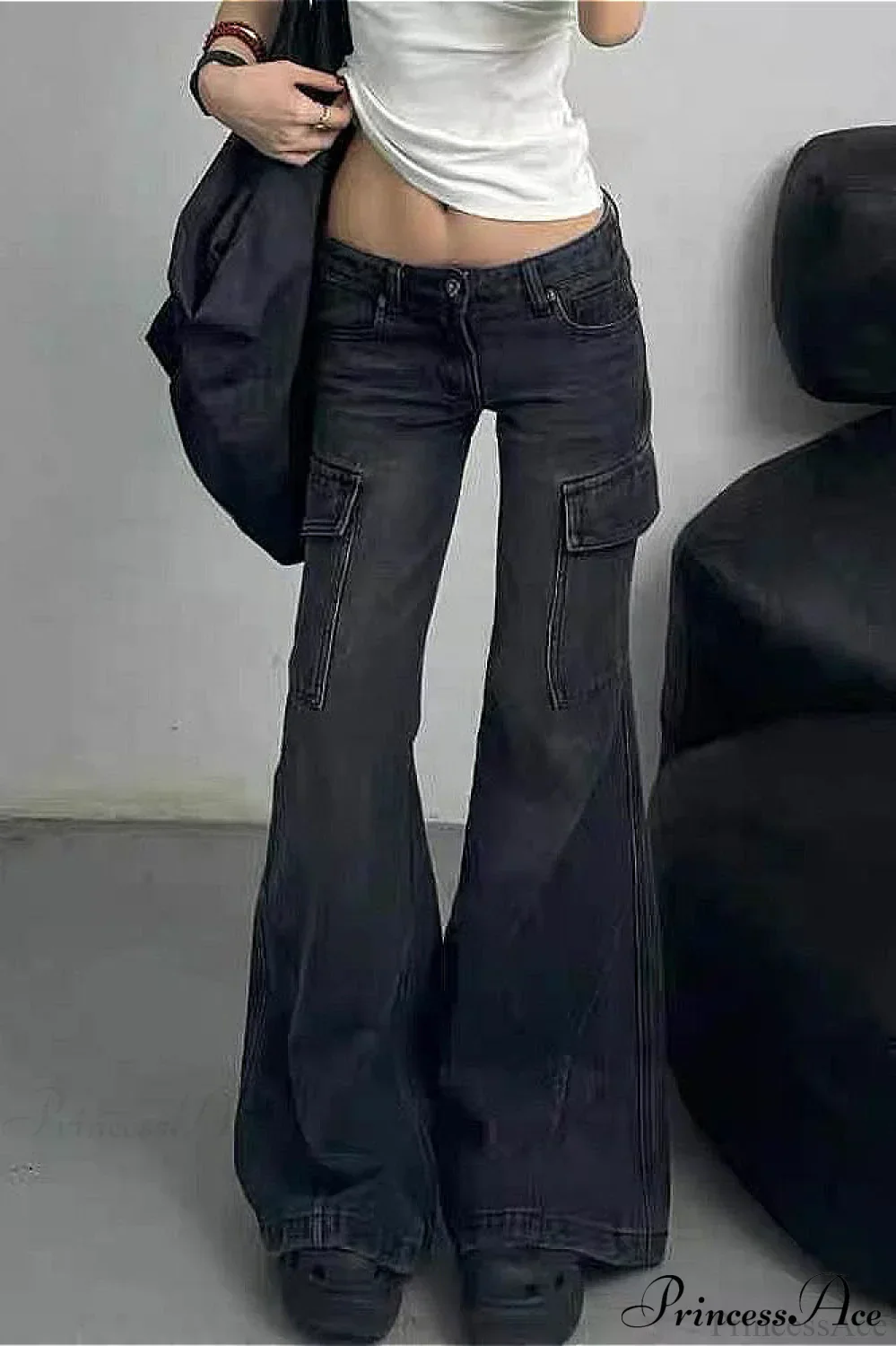 Slim Fit Low Waist Denim Cargo Pants - Image 3