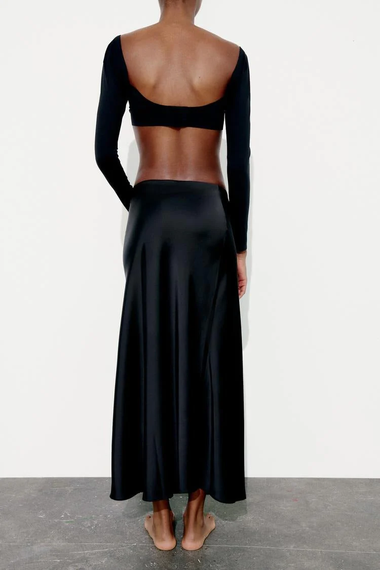 Slim High Waist Satin Texture Straight Midi Skirt - Image 10