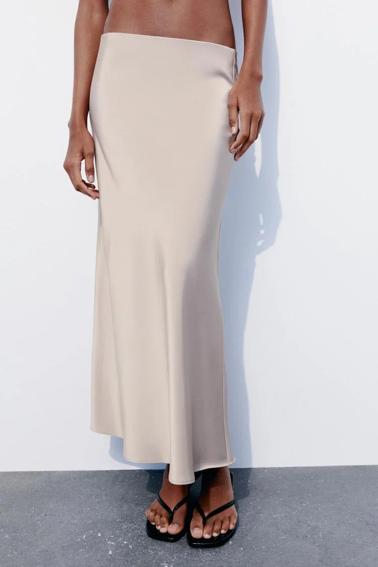 Slim High Waist Satin Texture Straight Midi Skirt - Image 5