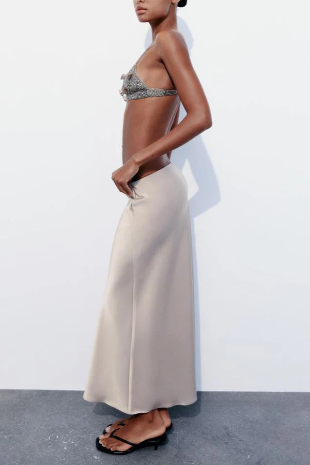 Slim High Waist Satin Texture Straight Midi Skirt - Image 6